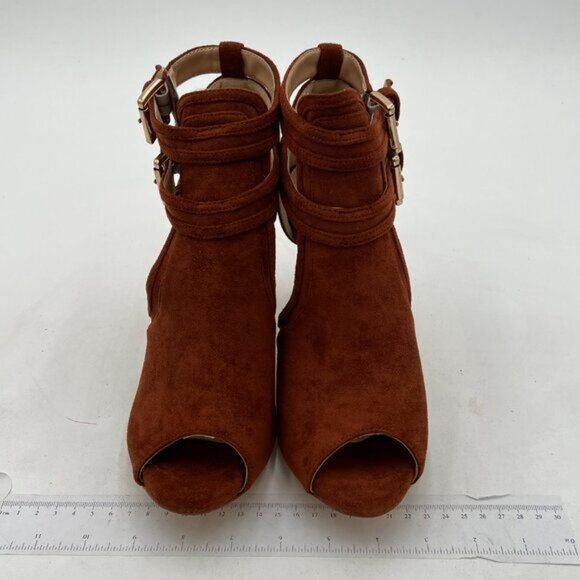 XYD Women Peep Toe Ankle Bootie High Heels Buckled Double Straps Cutout Fashion - Picture 2 of 7